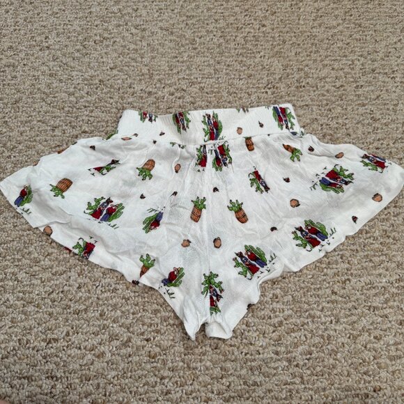 Three Days Cactus Print Flouncy Shorts White Small Breathable Waist-tie Beach - Picture 6 of 12
